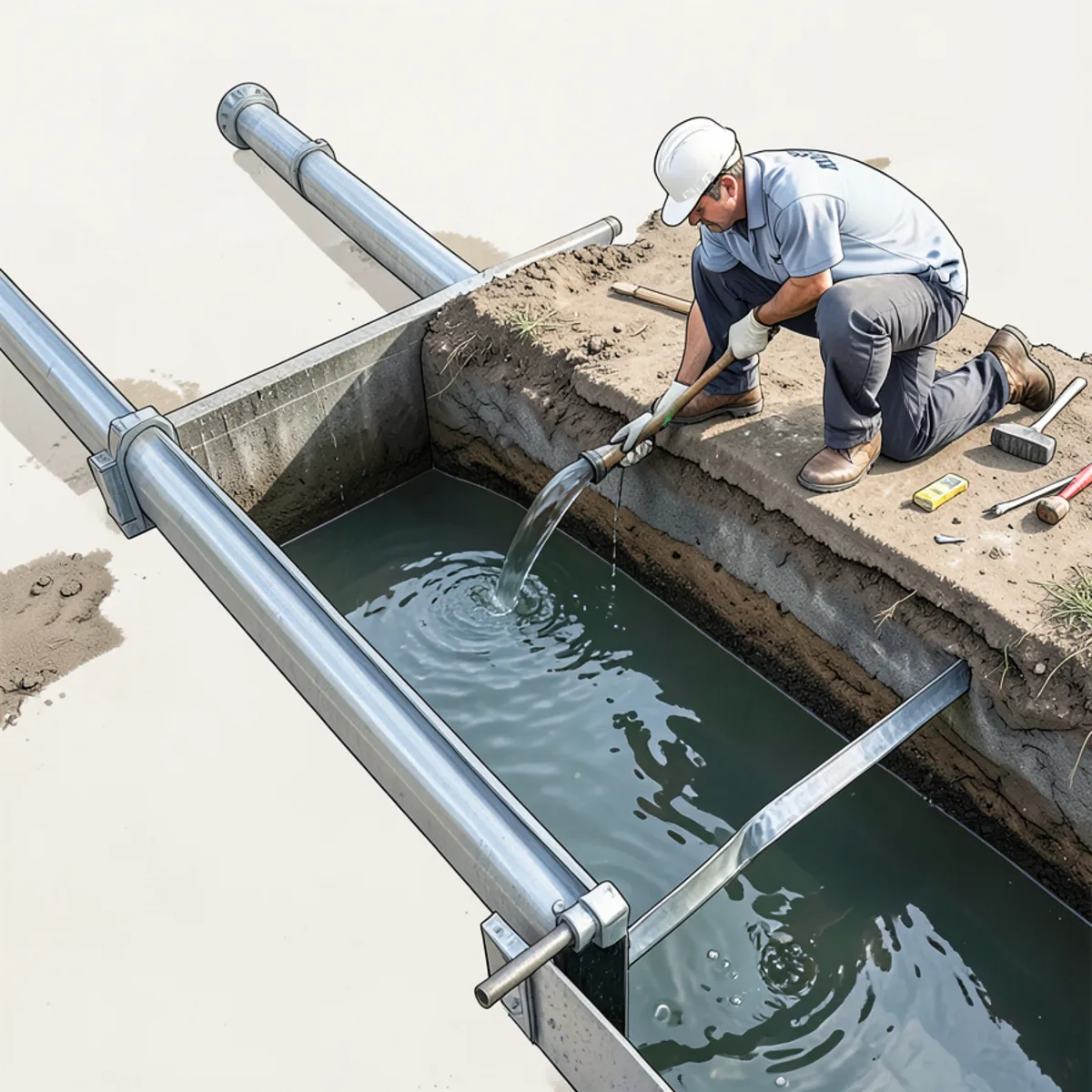 Street sewer main filled to capacity with combined storm and sanitary water