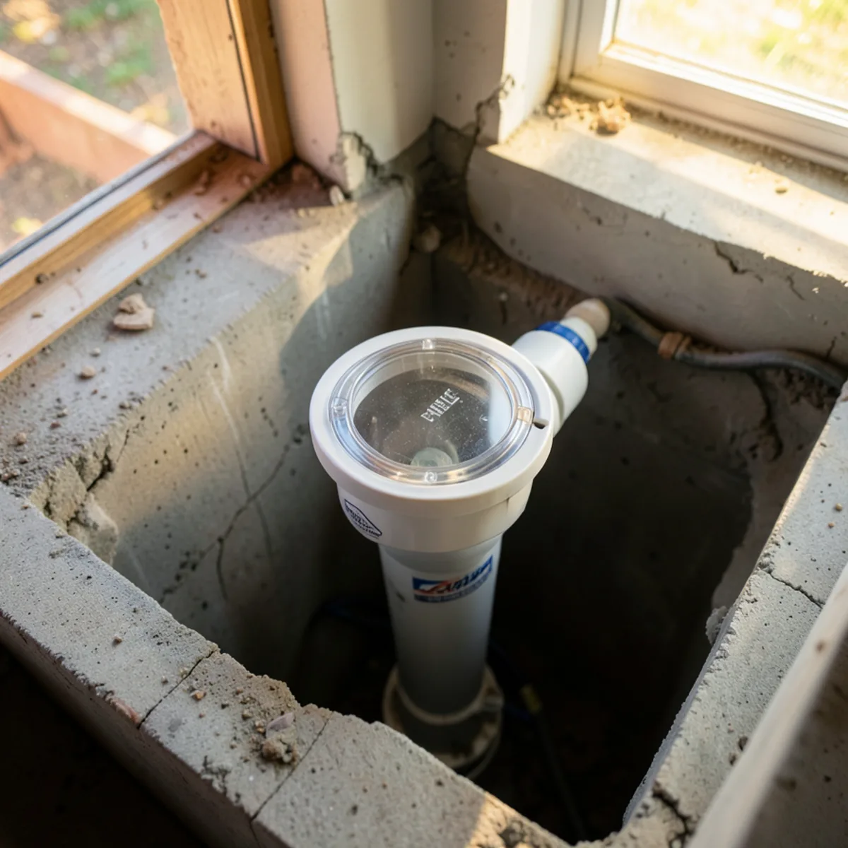 Installed backwater valve flapper stopping reverse flow from city main