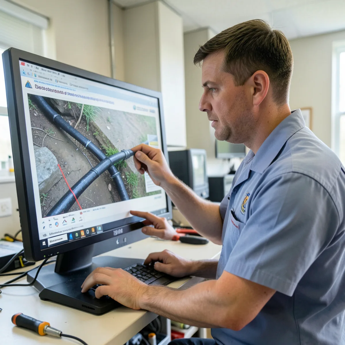 High-definition video sewer inspection camera inserted into Glenview cleanout